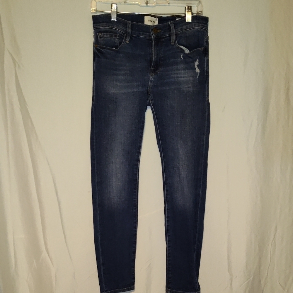 Frame Denim Dark Blue Skinny Jeans Le Garcon Size 25 Lightly Distressed